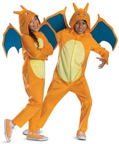 Disguise Pokemon Charizard Costume for Kids, Official Charizard Pokemon Hooded Jumpsuit, Child Size (7-8)