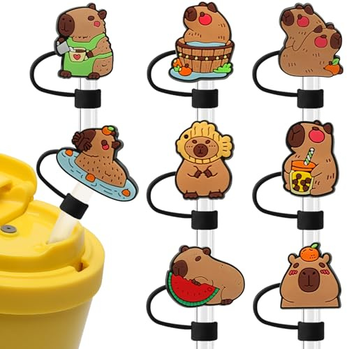 Straw Cover, 8 Pack Silicone Straw Cover Cap for Stanley Cup, Dust-Proof Straw Toppers 10mm Reusable Funny Capybara Animal Straw Cover for Stanley 40/30 Oz Tumbler Cup Accessories (S1)