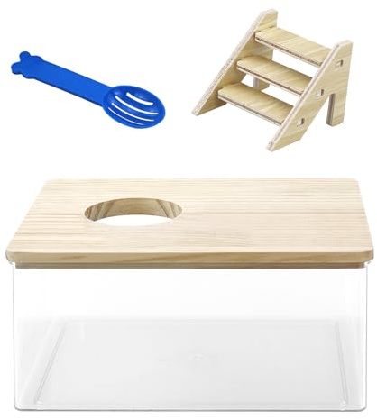 1 Piezas Contenedor Baño Arena, Caja Baño Arena Hámster con escalera Mascotas,Acrílico transparente Contenedor,Fácil Limpiar Contenedor,Para Ducha, Ardilla, Conejo, Rata