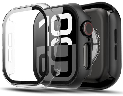 TGKML Hülle mit Displayschutzfolie für Apple Watch Series 11/10 46mm | 2-Stück, Hard-PC Schutzhülle, Eingebaut Gehärtetes Glas, Kratzfest & Stoßfest Schutzfolie, Schwarz/Klar