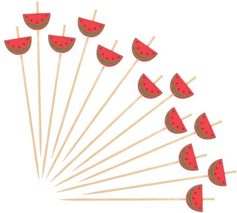 CREATCABIN 100 brocheta de Bambú de Sandía, Palillos para Cócteles, Palillos de Frutas, Palitos para Decorar Bebidas, Aperitivos, Comida Hecha A Mano para Fiestas, Playa, Vacaciones, Bocadillos, Sándw