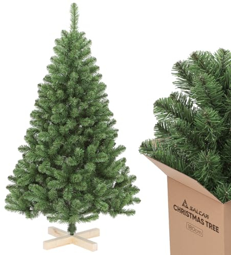 SALCAR Künstlicher Weihnachtsbaum 180 cm – Premium Nordmanntanne mit PVC-runder Spitze, 1,8 m Tannenbaum mit Holzständer