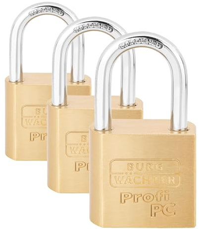 Burg-Wächter Vorhangschloss, Vorhängeschloss für Profil-Halbzylinder, 8 mm Bügelstärke, Massives Messingschloss, Bügel stahlhart, Doppelt verriegelt, Profi 116 PC 50 (Packung mit 3)
