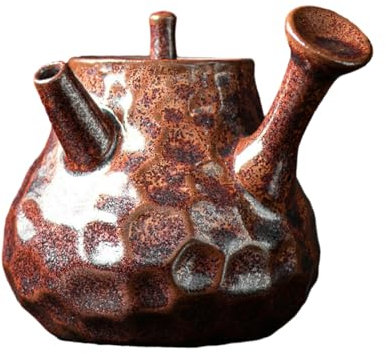 190 ml / 6 oz chinois rétro motif marteau vieux ed side handle pot, service à thé en poterie rugueuse maison - changement de four brun ancien
