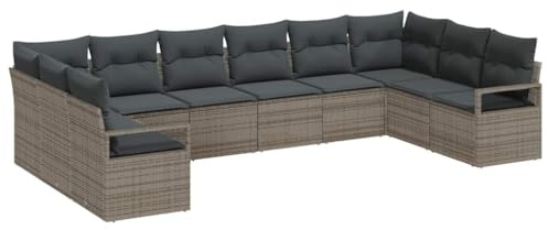 vidaXL Trädgårdsoffset med kudde med lagring 10 pcs Grå konstrotting, Trädgård och terrass, modern rattansoffa, modulär utemöbel, hållbart lounge-set för bekväm uteplats