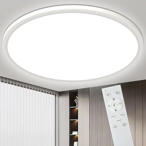36W LED Deckenleuchte Dimmbar 3000-6500K 39CM Deckenlampe mit Fernbedienung | Rund Led Deckenleuchte Flach, Ultra Dünn Deckenlampe Wohnzimmer Wasserfest Küchenlampe für Schlafzimmer Badezimmer Flur, Weiß