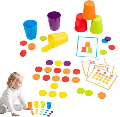 Sirseon Regenbogen -Stapelbecher, Stapelbecher Spielzeug für Kleinkind,Frühe Bildung entwickeln Spielzeug | Puzzle -Denkspiel mit 50 Fragenkarten Farbklassifizierung für interaktives Lernen
