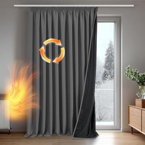 Deconovo Rideau 100% occultant， Opaques à œillets, Rideaux isolants Thermiques pour Salon, Design Moderne Galon Fronceur, 200x220 CM（Largeur x Hauteur, Gris Clair, Lot de 1