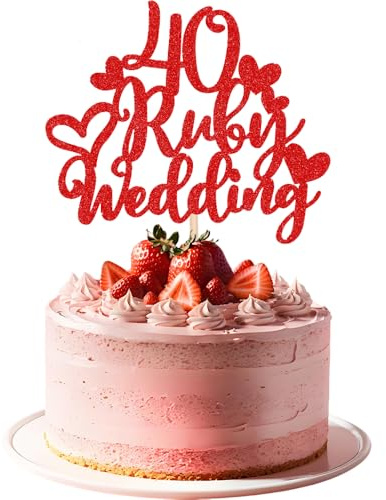 40 Ruby Wedding Cake Topper, 40th Ruby Anniversary Cake Toppers, Happy Anniversary Cakes Topper, HSC 1Pc Glitter Red 40 Ruby Years Cakes Pick Decoration for Bridal Shower Wedding Party Decor Supplies