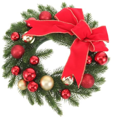 Cabilock Guirlande de Noël Traditionnelle avec Boule et Nœud Rouge Couronne Suspendue pour Porte et Fenêtre Décoration Festive pour Maison Bureau et Commerce