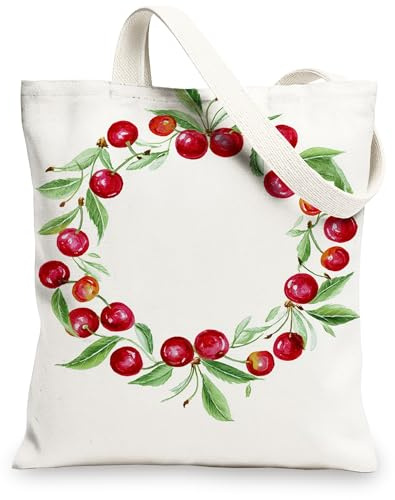 Kirsch-Segeltuch-Taschen, wiederverwendbare Segeltuchtaschen mit Kirschblütenmuster, elegante leichte und waschbare Canvas-Taschen, weiß, 13x15 Inch