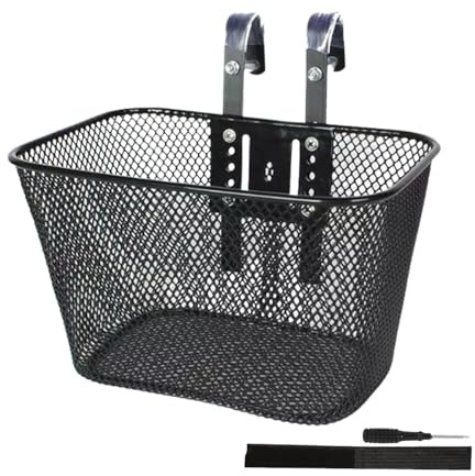 F Fityle Cestino per Bicicletta per Bambini con Ganci, Cestino Bicicletta Anteriore in Metallo con Cinghia Fissa 21x14x15,5 Cm per alla Maggior Parte delle Biciclette E dei Tricicli per Bambini, Nero