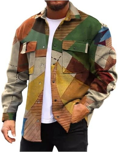 Camicia Giacca Uomo Plaid Vintage Cappotto Leggero Autunno Inverno con Tasche Bottoni Casual da Lavoro Viaggio Transizione Outdoor Shacket a Quadri Militare Cappottos