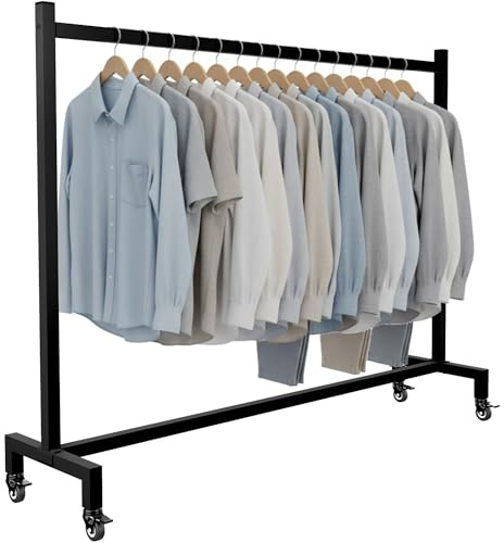 CLP Kleiderständer rollbar Gisborne mit Stahl-Gummirädern, schmaler Garderobenständer für Flur, Schlafzimmer, Ankleide und Boutique, mobil, Farbe:schwarz, Größe:150x38x120