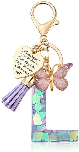 Luzzxfa Schlüsselanhänger Mädchen Lila - Buchstabe Anhänger Schmetterling Schlüsselanhänger Personalisierte Geschenke-Glücksbringer Keychain-Weihnachten Geschenk für Frauen, Kinder, Freundin, Mutter