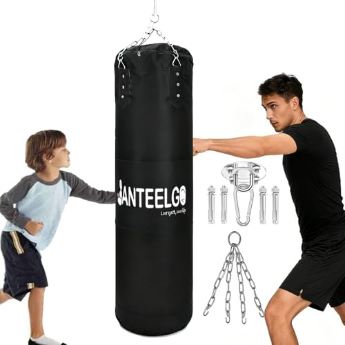 Saco de Boxeo per Adulto Appendere: JanTeelGO 120cm Sin Relleno Punching Ball Boxeo con Soffitto Pesante & Catena in Acciaio - Saco Boxeo per Kickboxing Muay Thai Taekwondo MMA