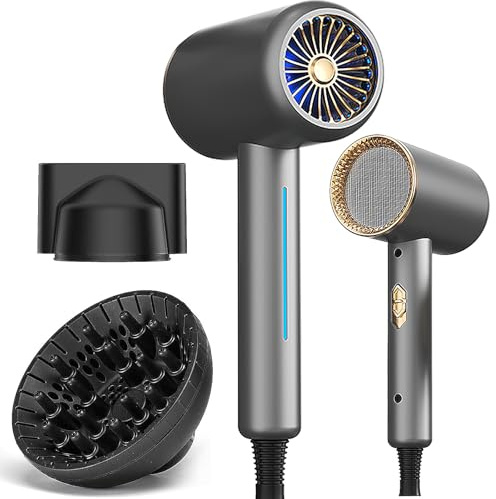 Seche Cheveux, 2000W Sèche Cheveux Professionnel, Hair Dryer Puissant et Froid 3 Températures 2 Vitesses, Avec Diffuseur et Concentrador, Facile à Transporter, Adapté aux Salons et aux Maisons
