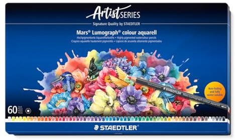 STAEDTLER Crayons aquarellables – 60 crayons d’artiste de haute qualité dans une boîte métallique – Forme hexagonale, mine de 3,6 mm, couleurs vives et résistantes à la lumière