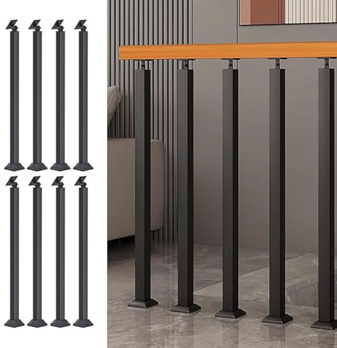 Black Metal Baluster Posts,Square Railing Spindles,Stair Railing Handrail with Flat & Adjustable 270° Angle Bracket,Indoor Railing Kits for Deck/Porch Steps/Villas(Size:95cm/37.4in,Color:8 Pack)
