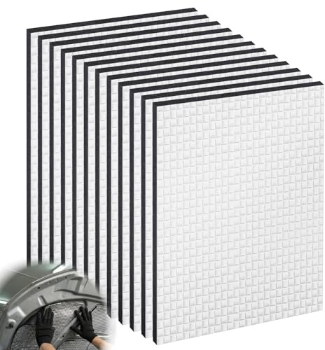 Mirriverse 12 Tappetini Isolanti Auto Adesivi, 250 x 180 x 5 mm | Pannelli fonoassorbenti con alluminio, isolamento termico ignifugo per cofano motore e portiere