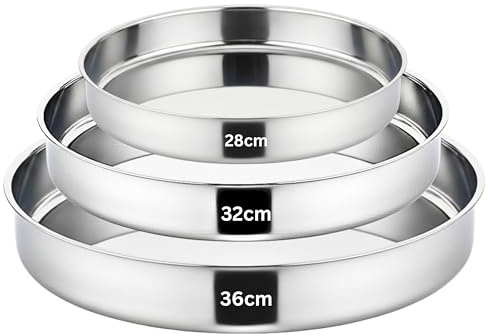 Roland Germany 3-teiliges Backofenblech Set 28/32/36 cm aus hochwertigem Edelstahl – Rundblech Set spülmaschinengeeignet | Pizzablech, Kuchenblech & Backblech im praktischen 3er-Set
