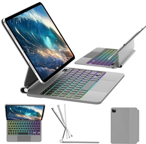 Funda para iPad Air de 11 pulgadas con teclado (M3/M2, 2025/2024), iPad Pro 11 (4ª/3ª/2ª/1ª generación) y Air 5ª/4ª generación retroiluminada, teclado multitáctil retroiluminado, funda mágica con