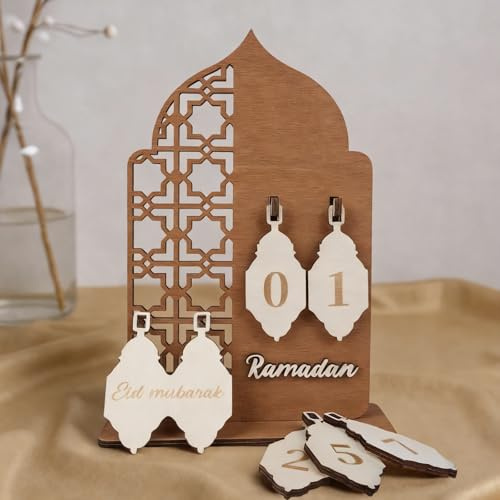 ARTREE Calendario Ramadan in legno – Riutilizzabile conto alla rovescia Calendario dell'Avvento & Eid Mubarak Decorazione – Calendario Ramadi fai da te con numeri intercambiabili per bambini e