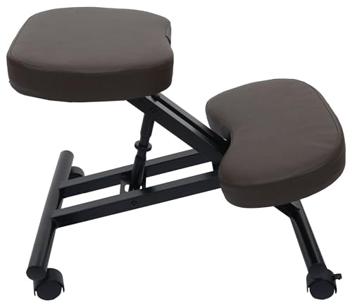 Mendler Kniestuhl HWC-E10 Kunstleder höhenverstellbar Rollen - Dunkelbraun | Sitzhocker, Kniehocker, Metall, MVG-Zertifiziert