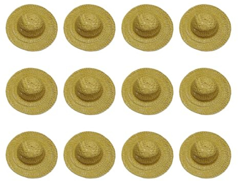 Generic Mini Sombreros de Paja de Papel, Juego de 12, Linda Decoración de Vaquero para Casa de Muñecas, para Manualidades, Pequeño, 2,76 Pulgadas, Hecho a Mano (7 CM)
