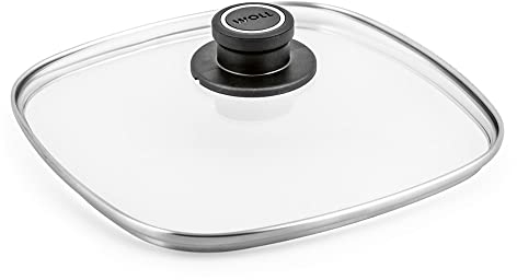 Woll Sicherheitsglasdeckel, viereckig, 24 x 24 cm, Deckelknopf mit permanenter Entlüftung, Edelstahleinfassung, transparent, backofenfest bis 250°