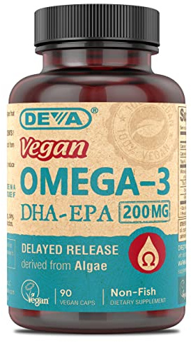 DEVA Nutrition Vegan Omega-3 DHA-EPA, from Micro Algae, Delayed Release, 90 Vegan Capsules, 1-Pack