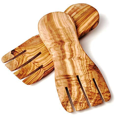 das Olivenholzbrett Bois D 'OL Ivier Couverts pour Salade, Service, Salathände Env. 19cm - 19cm