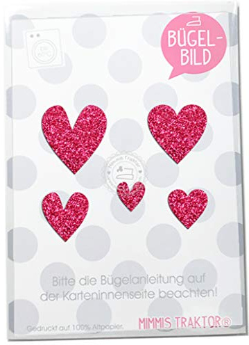 GLITZER Bügelbild 5 Herzen Aufbügler Applikationen Bügelsticker für Stoffe Textilien Kinder zum Aufbügeln Flicken, Farbe:Glitzer pink