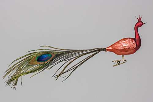 Christbaumschmuck Pfau orange/rot Weihnachtsbaumschmuck Glas - Vogel - mundgeblasen Lauscha