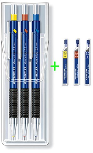STAEDTLER Mars® micro 0,3mm + 0,5mm + 0,7mm Druckbleistifte 3er Set farbig Sparset mit 36 Feinminen H HB B