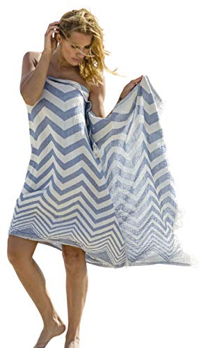 Carenesse Asciugamano di Hammam ZIG ZAG blu, nobile e di alta qualità Asciugamano di Hamam Doubleface, 100% cotone, 90 x 175 cm, telo mare, asciugamano sauna, scialle, sciarpa, pareo, stola