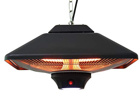 Jet-Line® | Terrassenheizer MIRA | Elektrischer Decken-Heizstrahler | Heizung zweistufig einstellbar 1000 W oder 2000 W | LED-Deckenlampe in kaltweiß | inkl. Fernbedienung un 1,8m Kabel