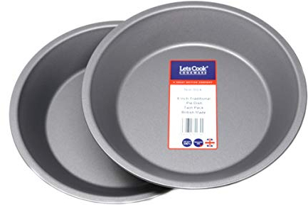 Lets Cook Cookware - 8 Inch Traditional Pie Dishes, Twin Pack (Set of 2), 20cm, Teflon Non Stick, British Made