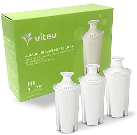 Vitev Ersatzfilter für alkalisches Wasser, passend für Brita Pitcher, 3er-Pack