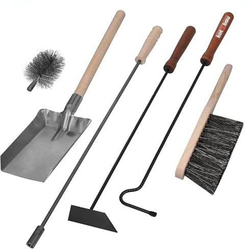 KOTARBAU® Set di 5 attrezzi per il camino con attizzatoio, scopa, paletta e bastone