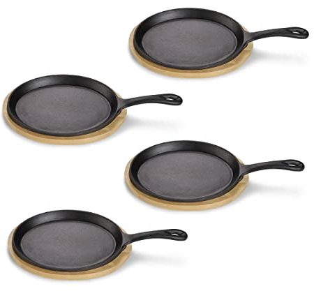 ECHTWERK Servierpfanne aus Gusseisen, Kleine Grillpfanne, Bereits eingebrannt, Für Backöfen, Grill, BBQ und Induktion geeignet, Ideal zum und Servieren, 4tlg, Schwarz