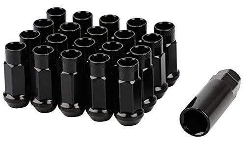 Ganekihedy Radmutter M12X1,5 Offene Radmutter, Konischer Eichelsitz, 20 Geschmiedete Sicherungsmuttern Rennmutter und 1 MutternschlüSsel (Schwarz)