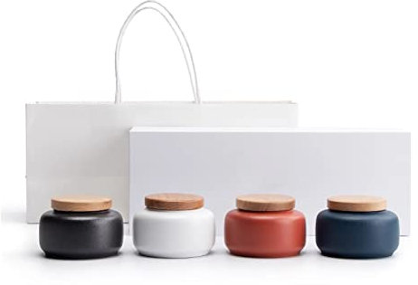 Contenitore per il Tè Contenitori da Cucina in Ceramica, Barattoli in Porcellana for la Conservazione degli Alimenti con Coperchio Ermetico in Legno e Scatola, Contenitore Domestico for Servire Chicch
