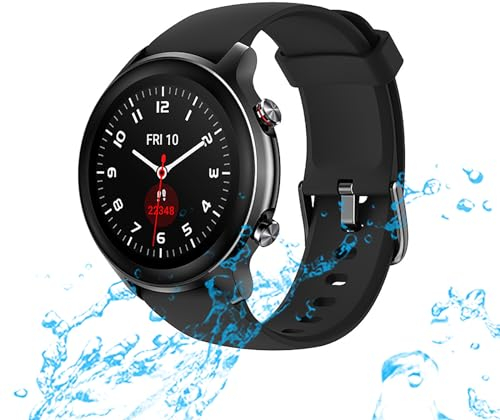 Smartwatch Herren Damen IP68 Wasserdicht Fitnessuhr Sportuhr, Bluetooth-Anrufe mit Herzfrequenz-Schlafmonitor 7 Tage Lange Akkulaufze Itmehrfach Sportmodi für IOS Android. Schwarz