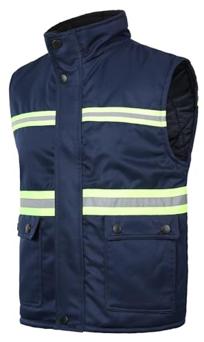 Yukirtiq Gilet da Lavoro Uomo Imbottito Alta Visibilità Giubbotto Smanicato Uomo Invernale Caldo Gilet Giacca Senza Maniche da Lavoro con Tasca, Blu Navy, XXL