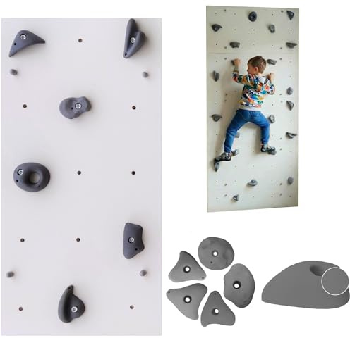 Create for you - Kletterwand für Kinderzimmer - Viereckig - Weiß - Indoor - Heimklettergerüst - Spielplatz - Trainingsgeräte für Zuhause - 1x Wandpaneel 100x50 cm - mit 5 grauen Griffen/Steinen
