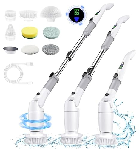 Elektrische Reinigungsbürste, Multi Scrubber Kabellos 550 RPM Geschwindigkeit Mit 8 Austauschbaren Bürstenköpfen und verstellbarem Verlängerungsstiel, Reinigungsbürste Elektrisch Für Bad, Küche, Auto