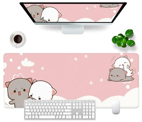 WYDUCVI Cute Pink Gaming Mouse Mat Cat Large Mouse Mat Women XL Desk Mat 31.5x11.8x0.12 inch Kawaii Large Desk Pad Mouse Pad Gifts for Women (Cute cat -6)