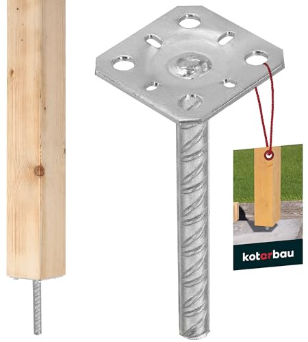 KOTARBAU® Pfostenträger zum Einbetonieren 80x80 mm, mit Riffeldolle 200 mm | Stützenfuß für Zaunpfosten & Holzbalken, Pfostenschuh mit Betonanker, Balkenschuh, verzinkter Stahl, Silber