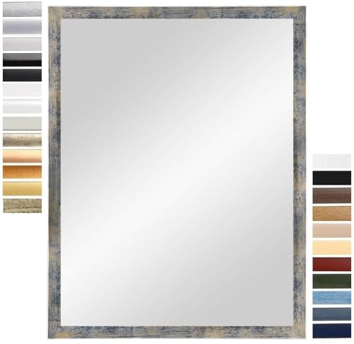 PrimeLuxe Wandspiegel 50 x 135 cm (Außenmaß) in Blau-Gold-Silber | Farbe und Größe wählbar | Ganzkörperspiegel | Bad & Flur Spiegel | mit Holz Rahmen | Made IN Germany